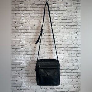 Vintage Fossil Black Leather Crossbody or Shoulder Bag with Adjustable Strap